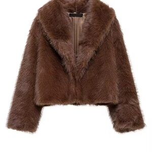 Elegant Brown Faux Fur Jacket